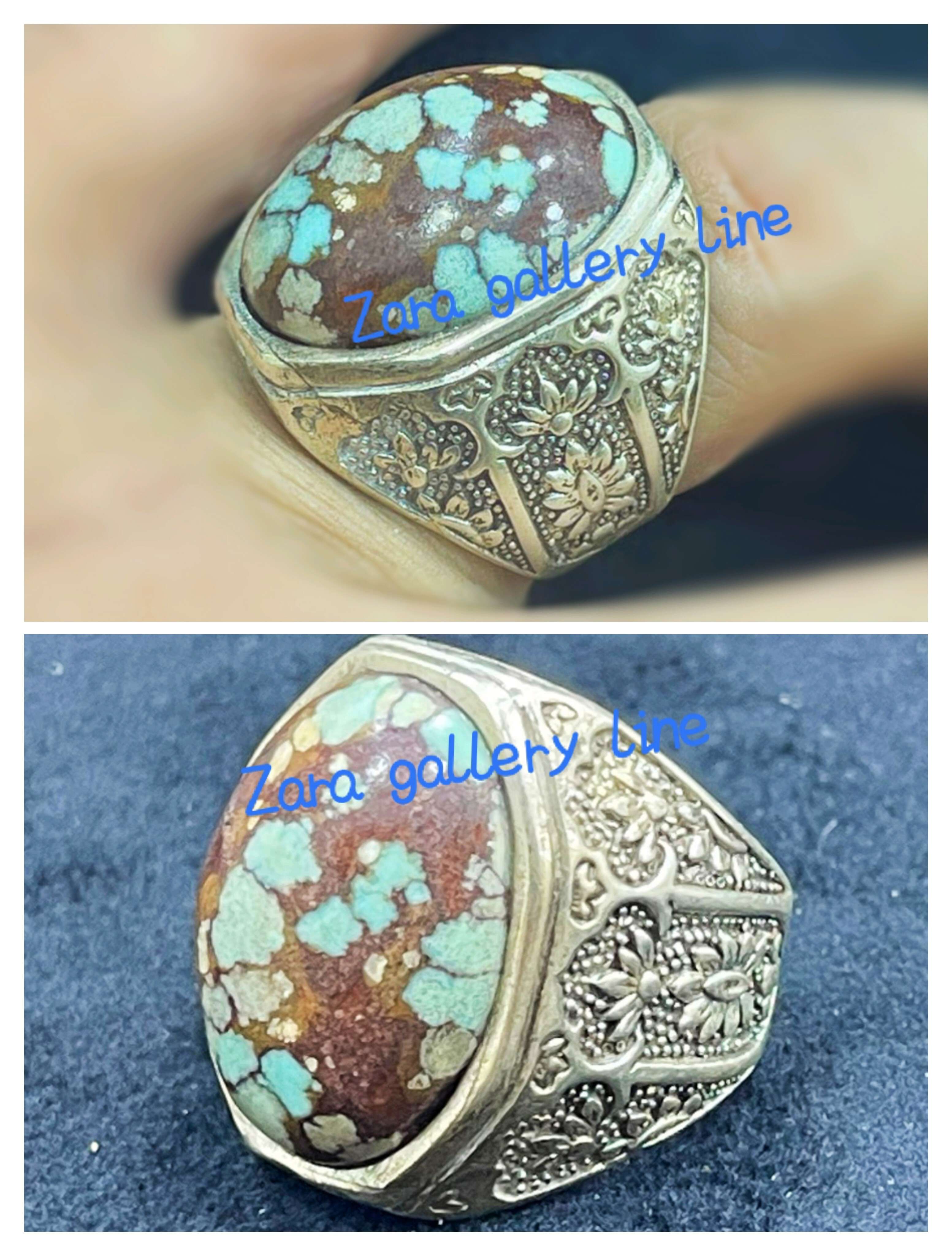 خاتم فضه بحجر فيروز سيناوي طبيعي