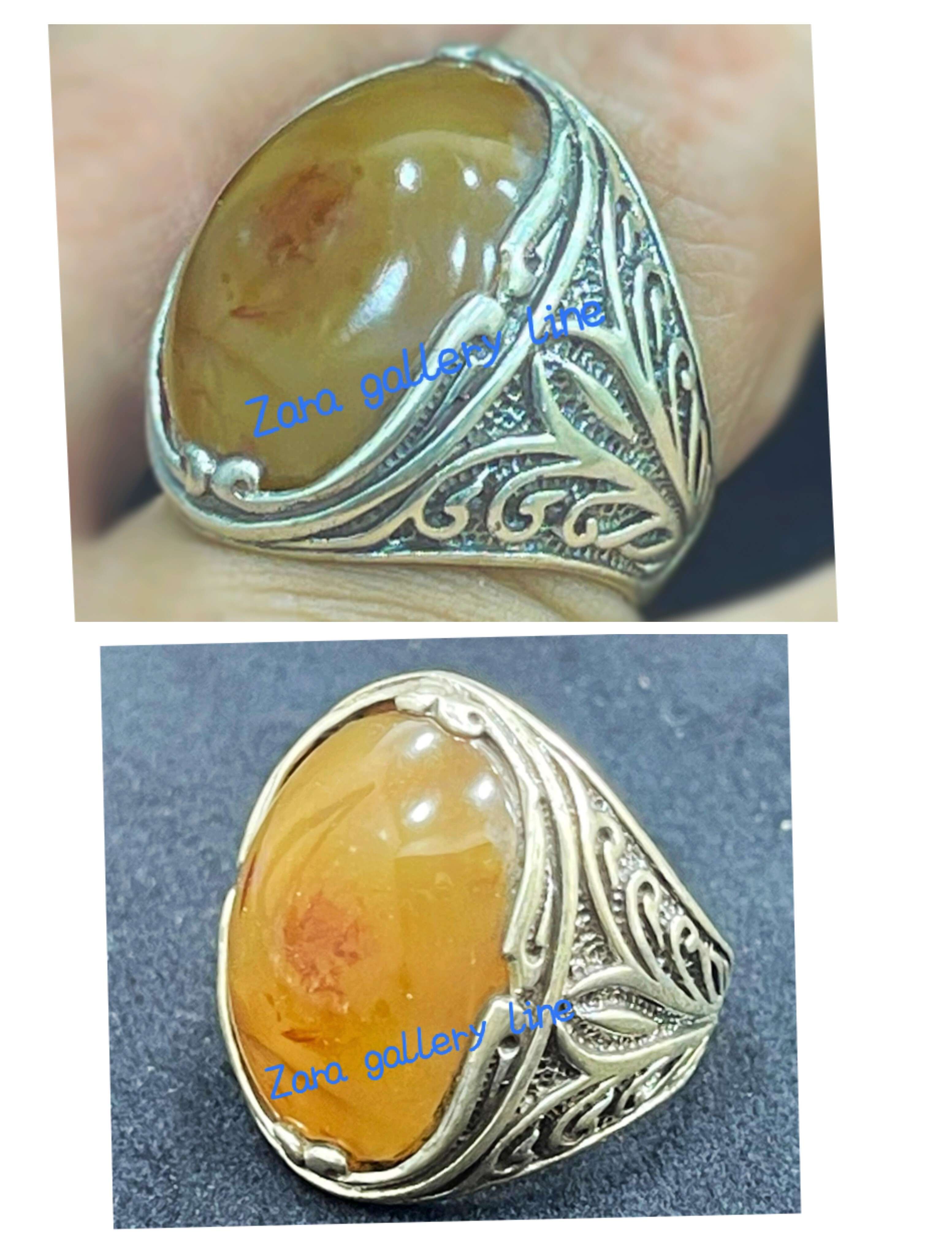 خاتم فضه بحجر عقيق بلدي مصور طبيعي