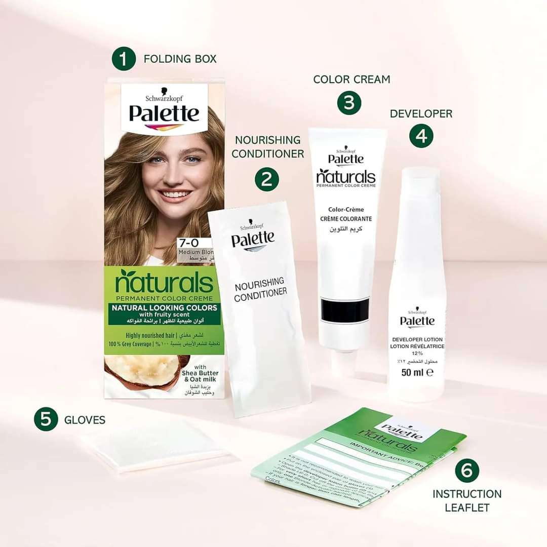صبغة شعر كريم دائمة ناتشورالز باليت من شوارزكوف 7-0 أشقر متوسط 50 مل