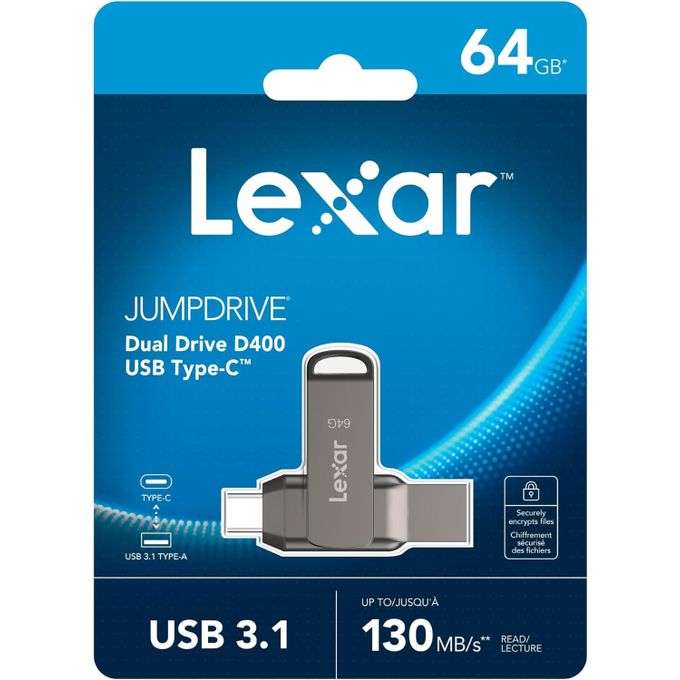 Lexar JumpDrive 64GB Dual Drive Flash D400 - LJDD400064G-BNQNG