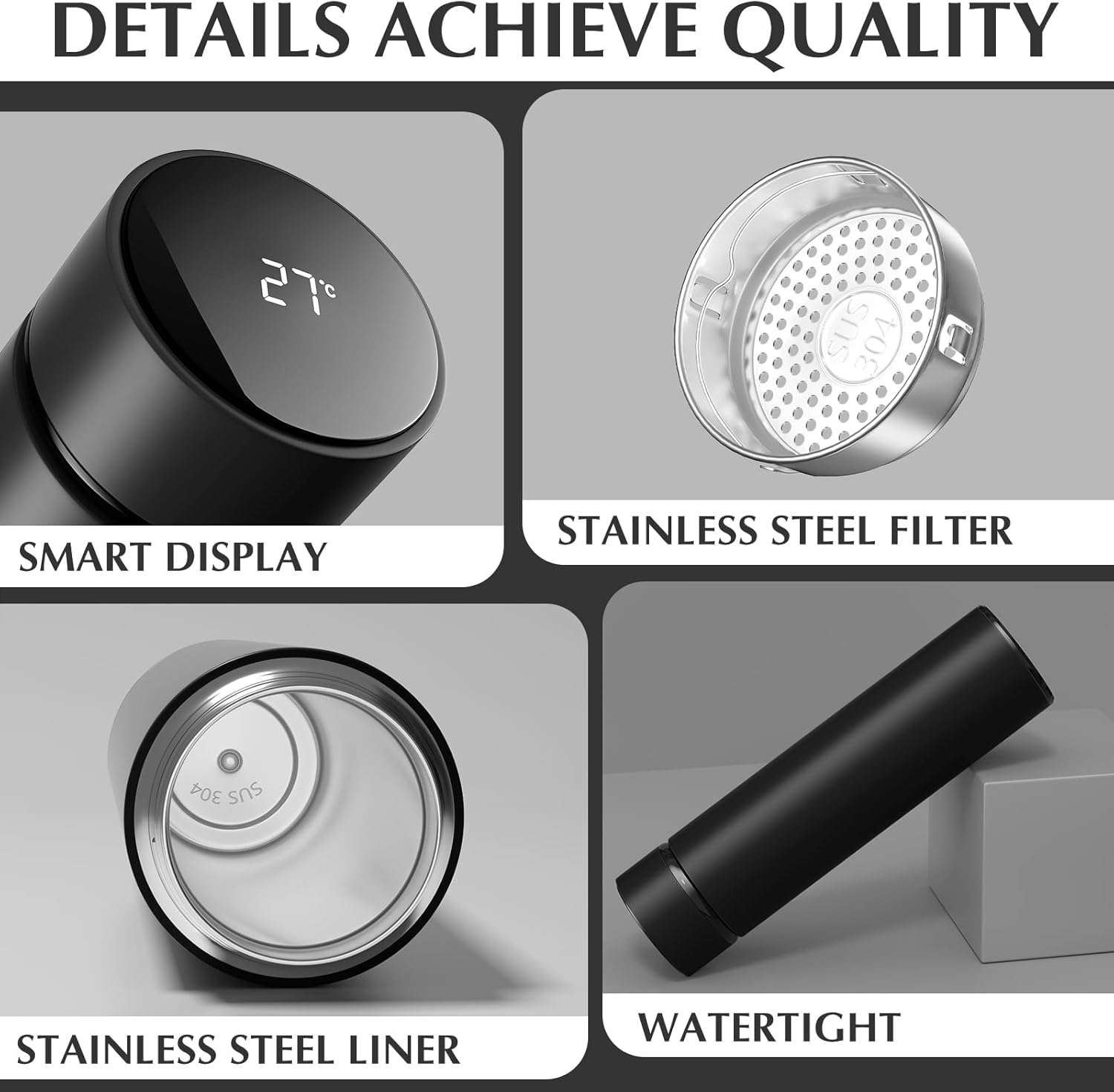 ترمس حراري ذكي من الفولاذ المقاوم للصدأ 304