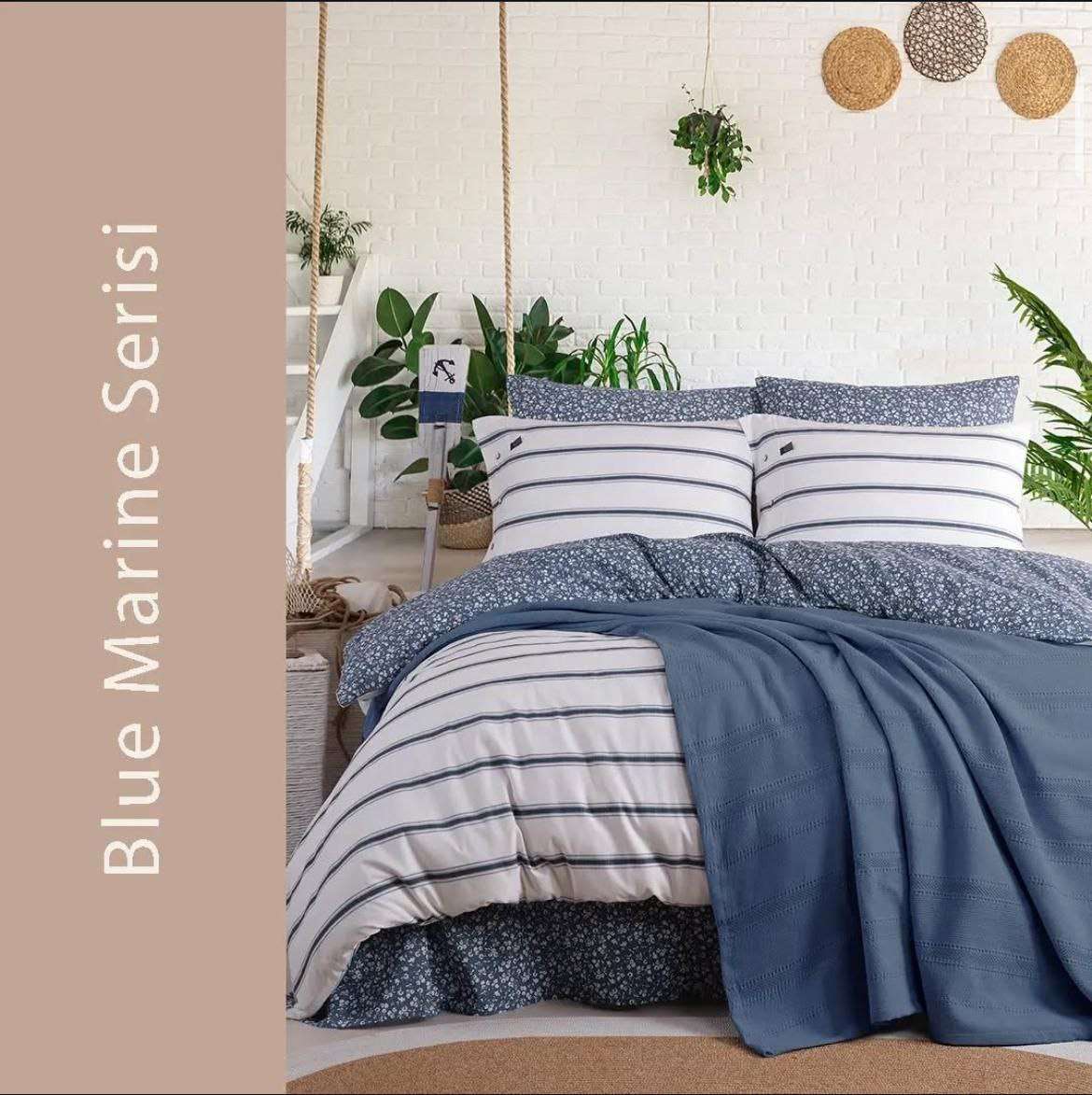 طقم كوفرتة + ملاية قطن بلو مارينا اسطنبول لوكس تركي 

قطن صافي