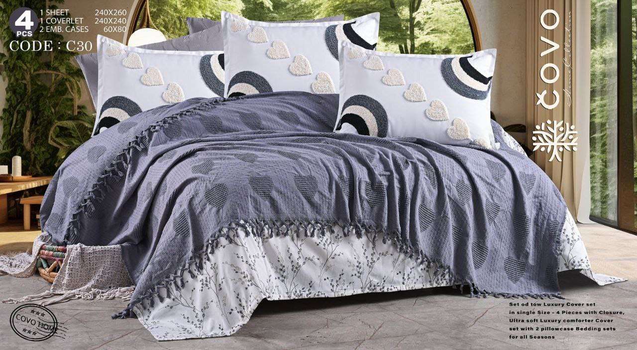 ‏كوفرتة كوفو سرير كبير كود C30 قطن صافي4 قطع 
كوفرتة مق