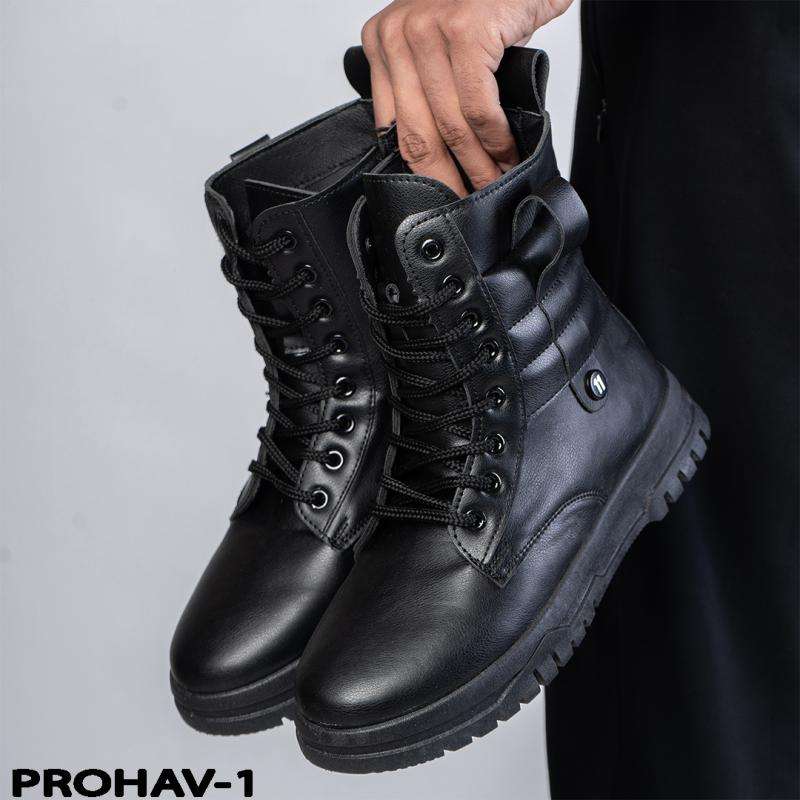 بوت جلد أسود عصري وقوي - هاي كوالتي بنعل