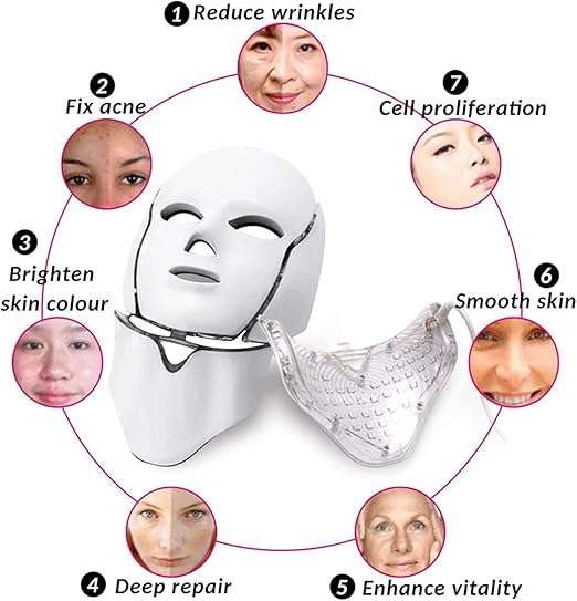 قناع الوجه المضاد للشيخوخة باضاءة LED من 7 الوان لتجديد البشرة