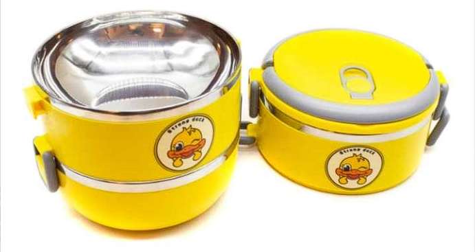 لانش بوكس معزول من الفولاذ المقاوم للصدأ مكون 3 طبقات بتصميم بطة صفراء