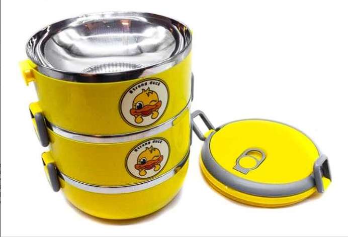 لانش بوكس معزول من الفولاذ المقاوم للصدأ مكون 3 طبقات بتصميم بطة صفراء