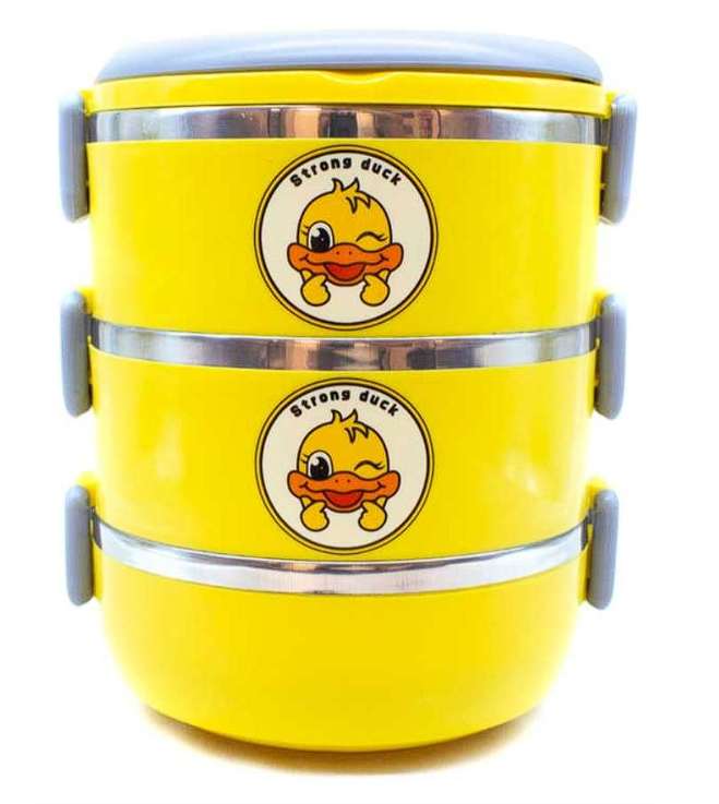 لانش بوكس معزول من الفولاذ المقاوم للصدأ مكون 3 طبقات بتصميم بطة صفراء