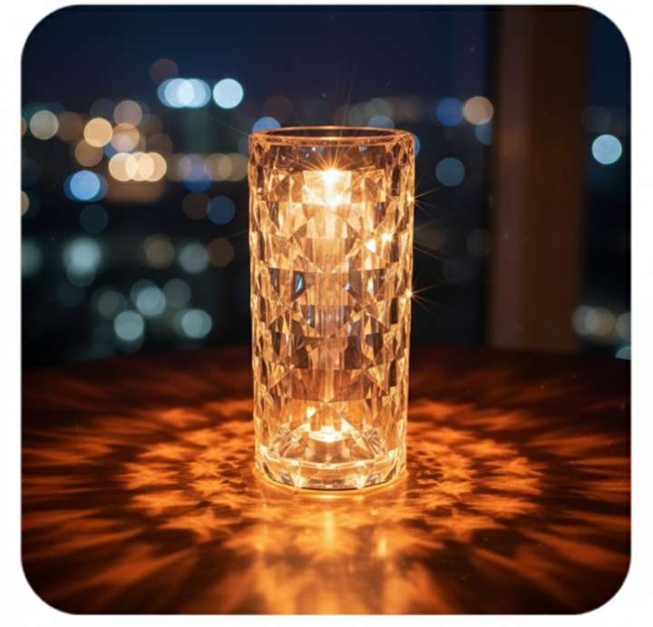 اباجورة كريستال مع تحكم باللمس، باضاءة LED ليلية ماسية