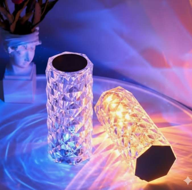 اباجورة كريستال مع تحكم باللمس، باضاءة LED ليلية ماسية