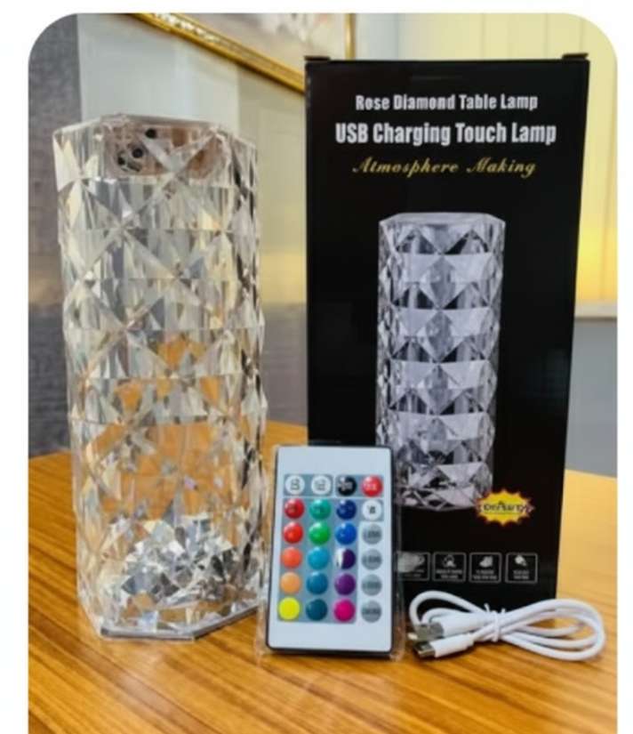 اباجورة كريستال مع تحكم باللمس، باضاءة LED ليلية ماسية