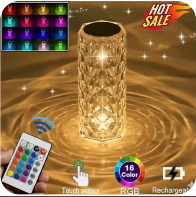 اباجورة كريستال مع تحكم باللمس، باضاءة LED ليلية ماسية